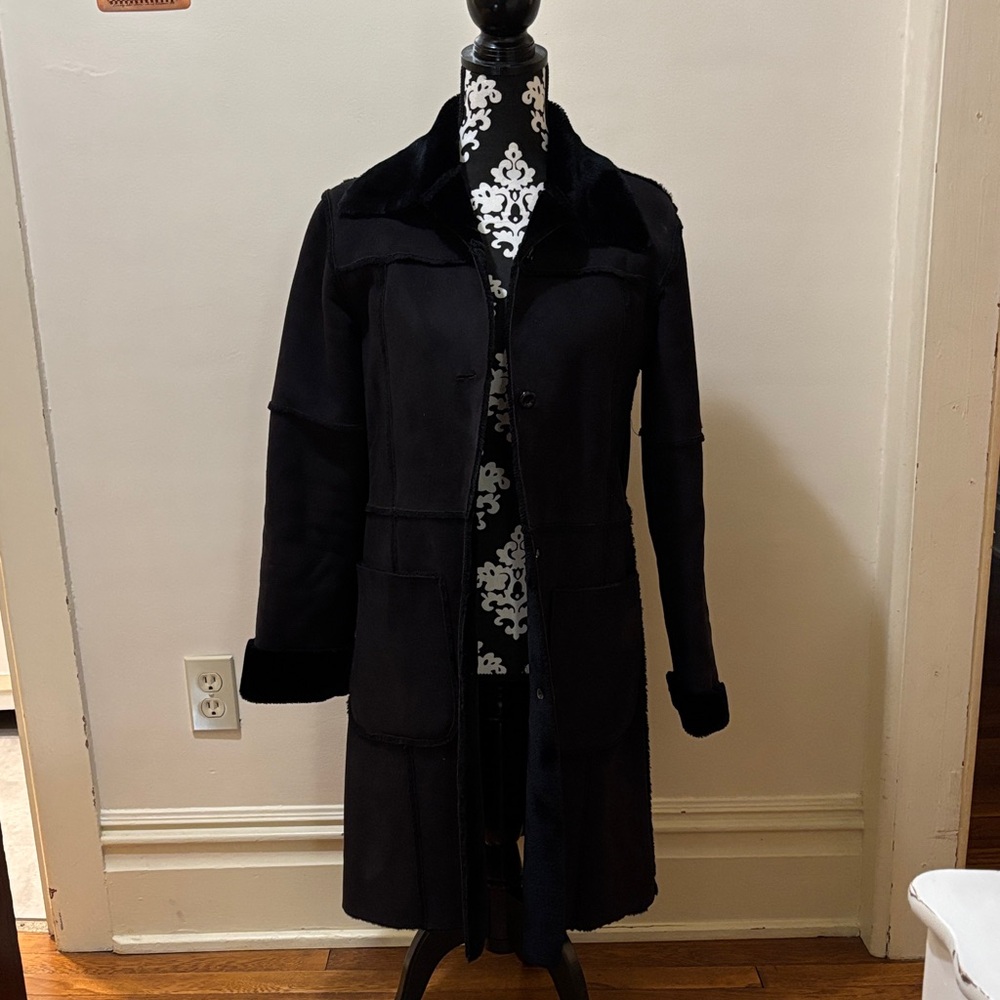 ALDO. Faux Fur Trimmed Suede Black Women's Coat